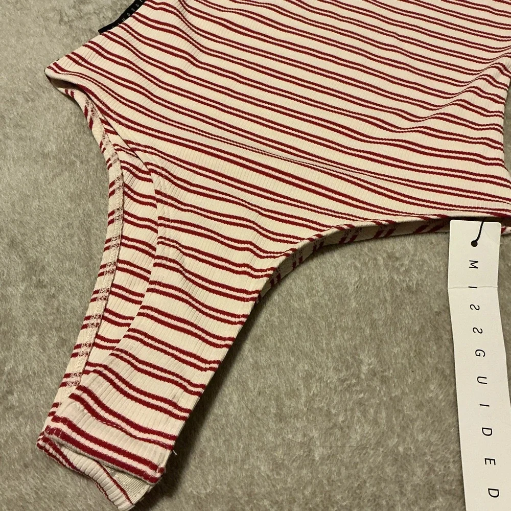 Striped Red and White Halter Top Bodysuit Missguided - Picture 5 of 7